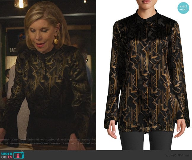 Marybeth Geometric Print Blouse by Lafayette 148 New York worn by Diane Lockhart (Christine Baranski) on The Good Fight