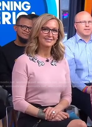 Lara’s pink gemstone sweater on Good Morning America