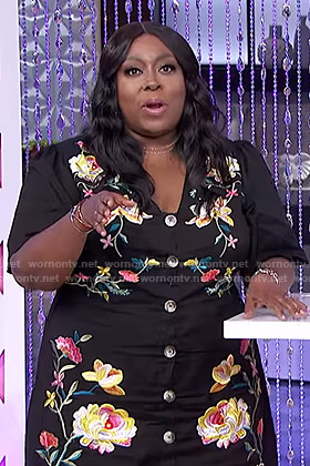Loni’s black floral button front dress on The Real