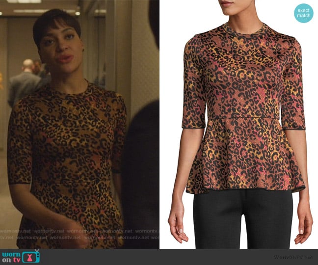 Metallic Animal-Print Peplum Top by M Missoni worn by Lucca Quinn (Cush Jumbo) on The Good Fight