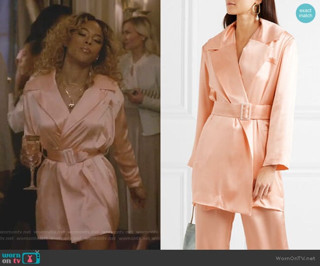 Belted Silk-Satin Blazer by Materiel worn by Tiana Brown (Serayah McNeill) on Empire