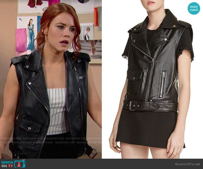 Maje Baldwin Leather Moto Vest  worn by Sally Spectra (Courtney Hope) on The Bold and the Beautiful