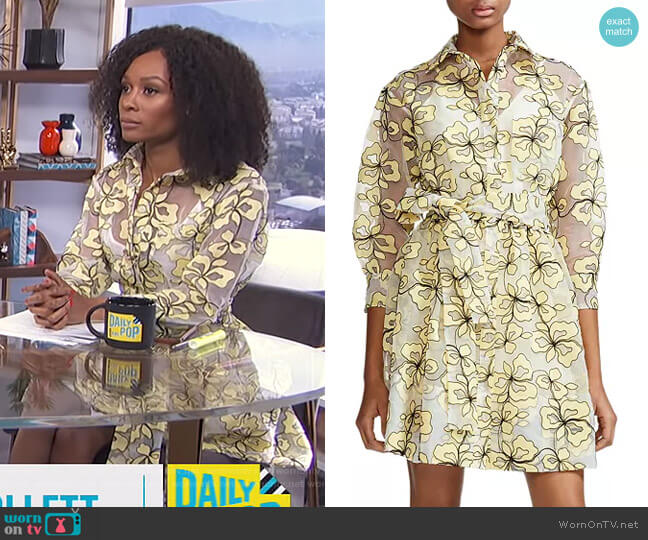 Reality Floral-Embroidered Organza Shirt Dress by Maje worn by Zuri Hall on E! News