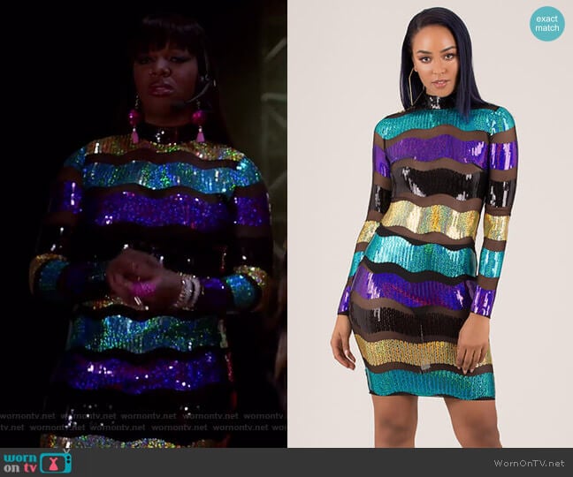 Making Waves Sequined Striped Mesh Dress by GoJane worn by Porsha Taylor (Ta'Rhonda Jones) on Empire