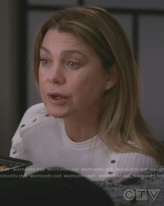 Meredith’s white ribbed button detail top on Grey’s Anatomy