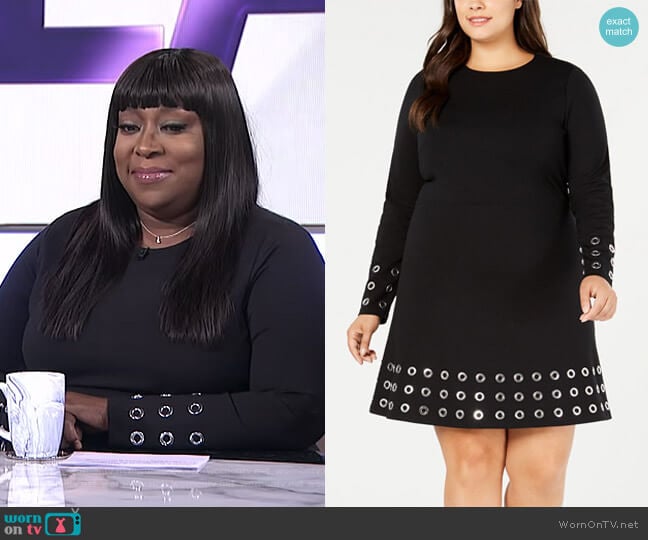 Plus Size Ponté-Knit Embellished Fit & Flare Dress by MICHAEL Michael Kors worn by Loni Love on The Real