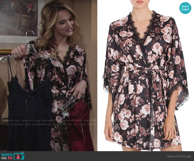 Midnight Bakery Lace-Trimmed Floral Kimono worn by Summer Newman (Hunter King) on The Young and the Restless