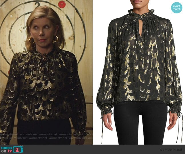 Jenny Long-Sleeve Metallic Silk Chiffon Top by Milly worn by Diane Lockhart (Christine Baranski) on The Good Fight