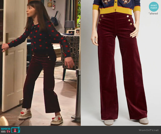 The Madison Corduroy Wide Leg Pants by Modcloth worn by Molly (Lauren Lindsey Donzis) on No Good Nick