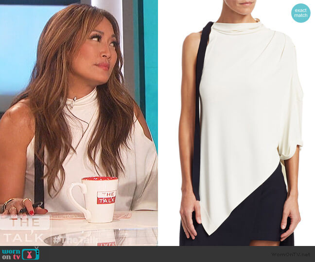 Asymmetrical Chiffon Halter Tee by Monse worn by Carrie Inaba on The Talk