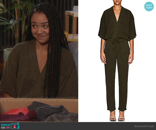 NSF Felina Kimono-Sleeve Wrap Jumpsuit worn by Kat Edison (Aisha Dee) on The Bold Type