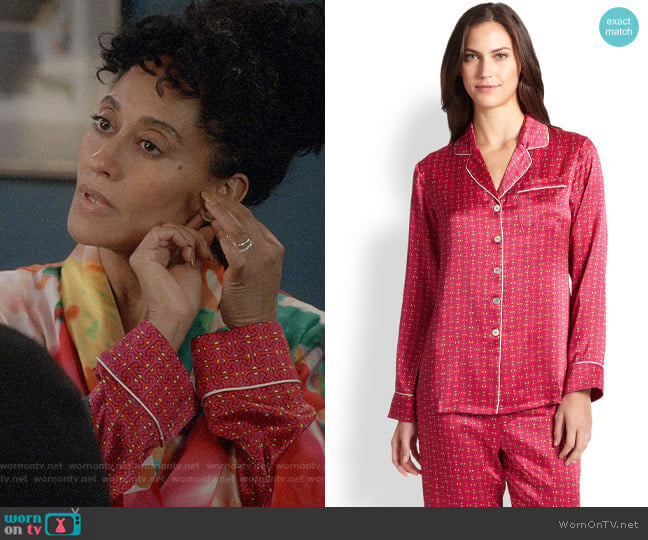 Olivia von Halle Printed Silk Satin Pajamas worn by Rainbow Johnson (Tracee Ellis Ross) on Black-ish