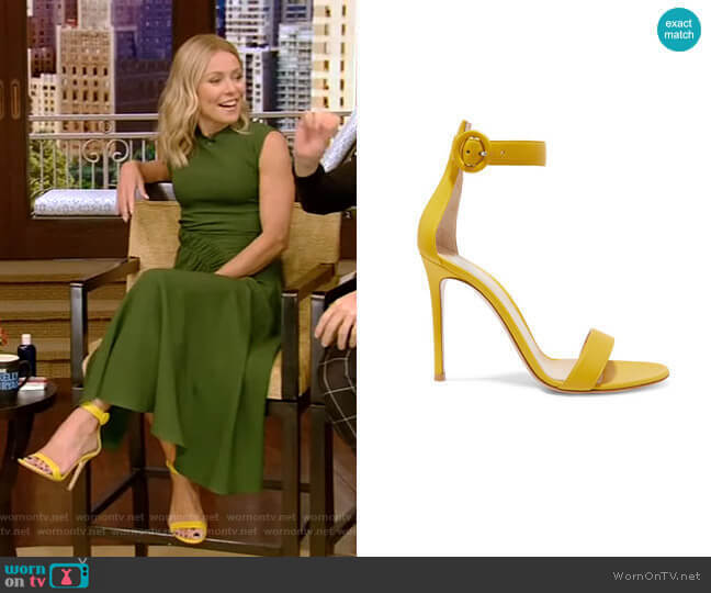 Portofino Leather Sandals by Gianvito Rossi worn by Kelly Ripa on Live with Kelly and Ryan
