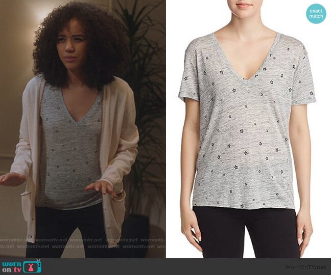 Cara Star Print Tee by Rails worn by Allison Adams (Jasmin Savoy Brown) on For the People