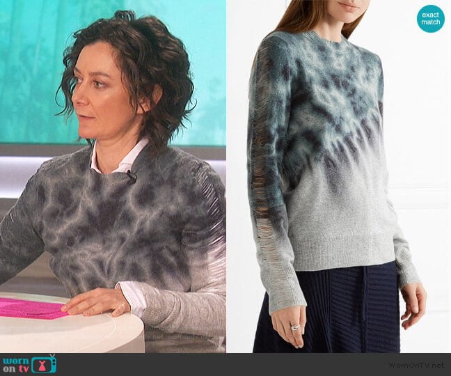 Distressed tie-dyed merino wool and cashmere-blend sweater by Raquel Allegra worn by Sara Gilbert on The Talk