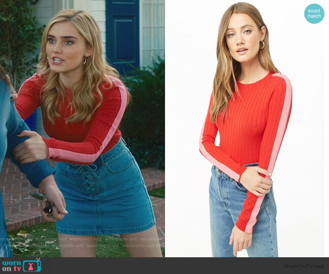 Ribbed Mock Neck Top by Forever 21 worn by Taylor Otto (Meg Donnelly) on American Housewife