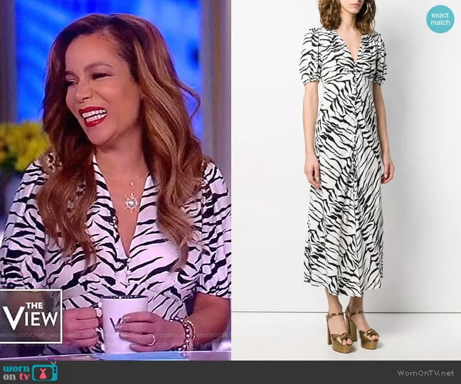 Tonya tiger print dress by Rixo worn by Sunny Hostin on The View