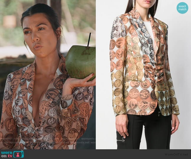 Coin Print Blazer by Roberto Cavalli worn by Kourtney Kardashian on Keeping Up with the Kardashians