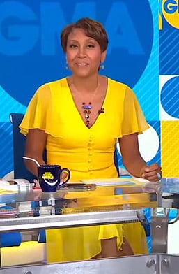 Robin’s yellow flutter sleeve dress on Good Morning America