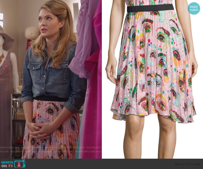 Rainbows Edge Eyeconic Pleated Skirt by Romance Was Born worn by Sutton (Meghann Fahy) on The Bold Type