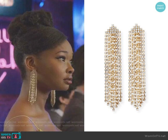 Gelo Crystal and Pearl Tassel Earrings by Rosantica worn by Monica Colby (Wakeema Hollis) on Dynasty