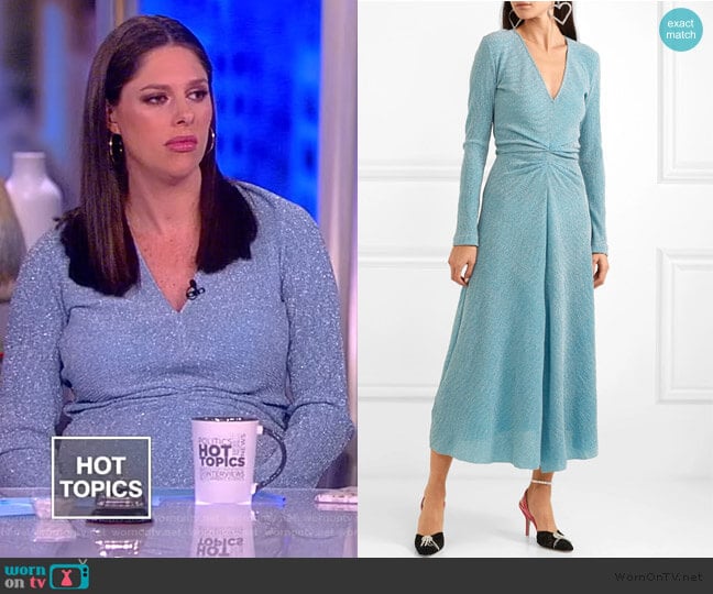 Gathered metallic stretch-knit midi dress by Rotate worn by Abby Huntsman on The View