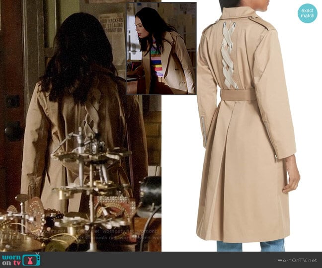 Sandro Emastic Trench Coat worn by Mona Vanderwaal (Janel Parrish) on Pretty Little Liars The Perfectionists