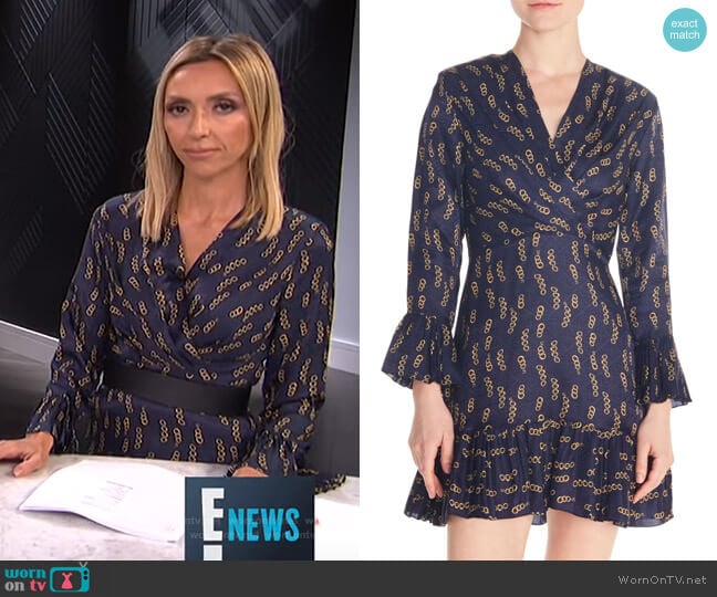 Chain Print Ruffle Detail Long Sleeve Mini Dress by Sandro worn by Giuliana Rancic on E! News