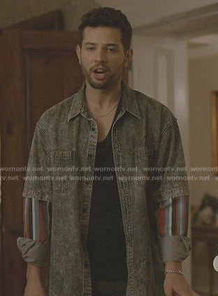 Sam’s black layered denim shirt on Dynasty