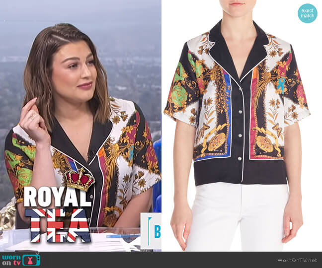 Maxence Scarf Print Pajama Shirt by Sandro worn by Carissa Loethen Culiner  on E! News
