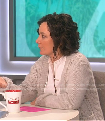 Sara’s grey cable knit cardigan on The Talk