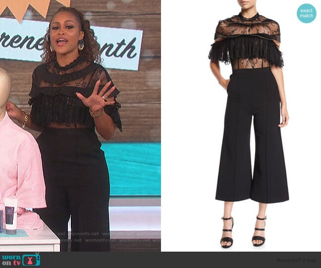 Fine Lace Wide-Leg Jumpsuit by Self Portrait worn by Eve on The Talk