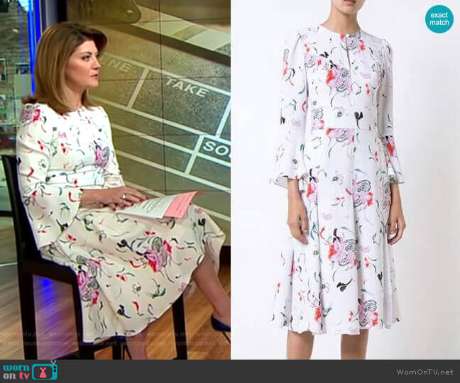 Silk Floral-Print Dress by Prabal Gurung worn by Norah O'Donnell on CBS Mornings