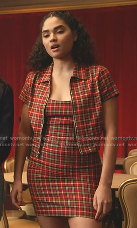 Simone’s red plaid dress and short sleeve jacket on Star