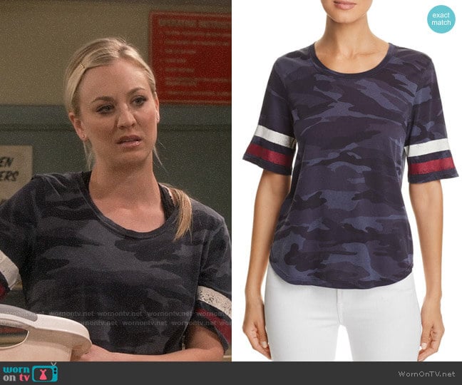 Splendid Striped-Sleeve Camo Tee worn by Penny Hofstadter (Kaley Cuoco) on The Big Bang Theory