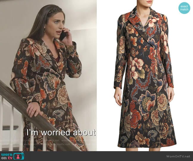 WornOnTV: Cristal’s black floral jacquard coat on Dynasty | Daniella ...