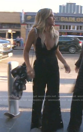 Teddi's black side button jumpsuit on The Real Housewives of Beverly Hills