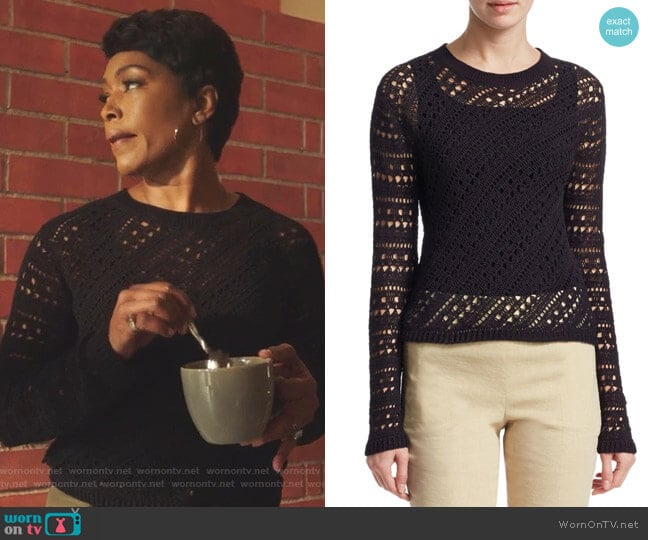 Crochet Crewneck Sweater by Thoery worn by Athena Grant (Angela Bassett) on 9-1-1