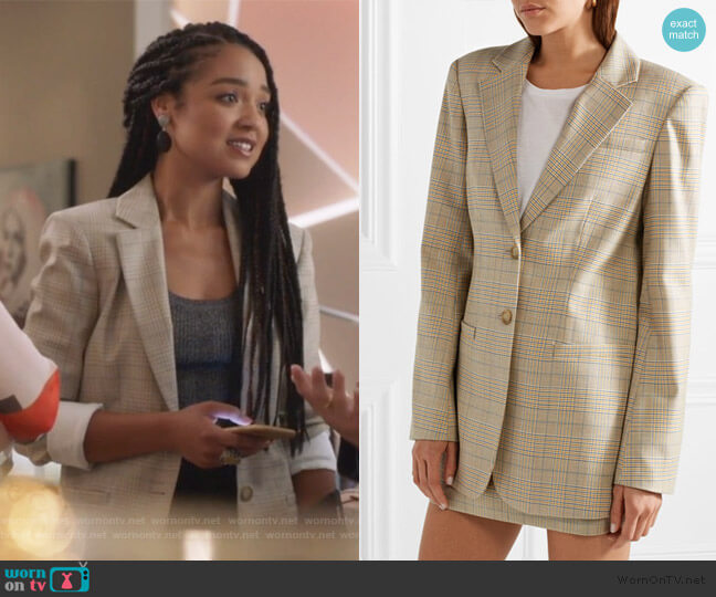 Prince of Wales checked blazer by Tibi worn by Kat Edison (Aisha Dee) on The Bold Type