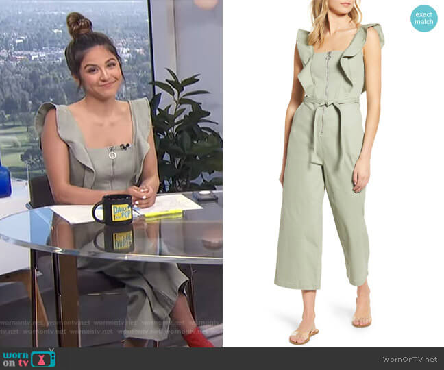 Ruffle Strap Belted Jumpsuit by Tinsel worn by Erin Lim on E! News