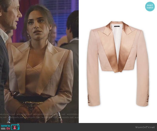 Cropped Tuxedo Jacket by Tom Ford worn by Cristal Jennings (Daniella Alonso) on Dynasty