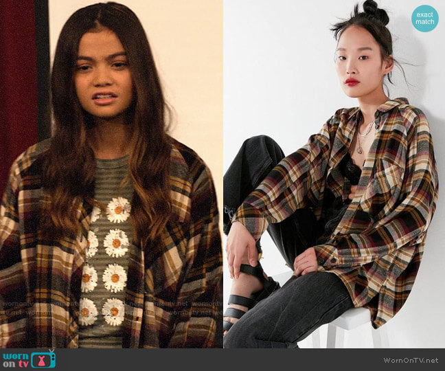 UO Brendan Drapey Flannel Button-Down Shirt worn by Nick (Siena Agudong) on No Good Nick