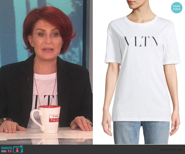 VLTN Logo Cotton Jersey T-Shirt by Valentino worn by Sharon Osbourne on The Talk