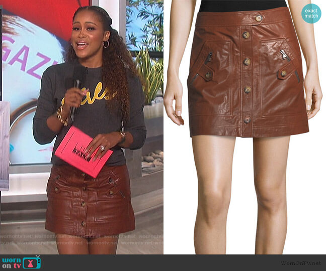 Monroe A-Line Cargo Leather Skirt by Veronica Beard worn by Eve  on The Talk