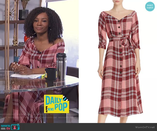 Off-the-Shoulder Plaid Dress by Whistles worn by Zuri Hall on E! News