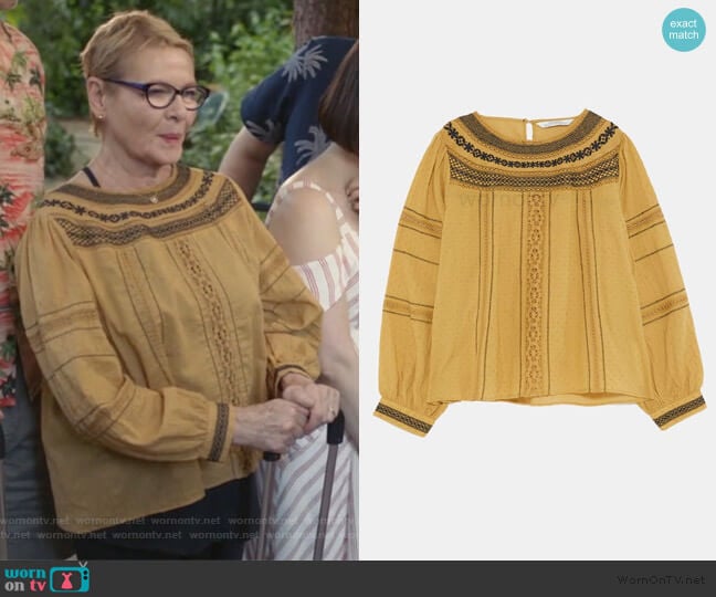 Embroidered Blouse by Zara worn by Joan Short (Dianne Wiest) on Life in Pieces