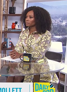 Zuri’s yellow floral sheer shirtdress on E! News Daily Pop