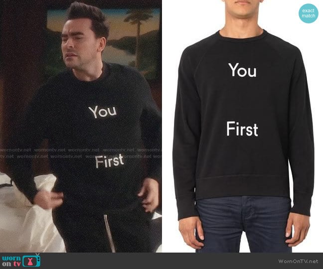 Acne Studios You First Sweatshirt worn by David Rose (Daniel Levy) on Schitts Creek