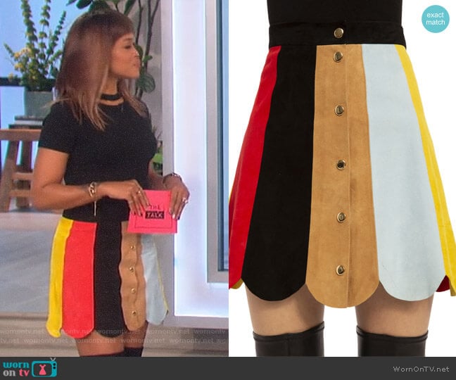 Rudie Suede Skirt by Alice + Olivia worn by Eve on The Talk