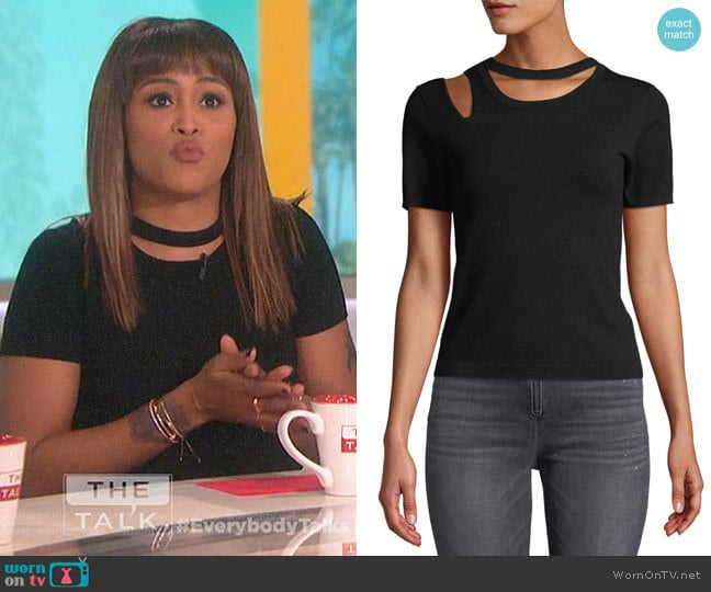 Roslyn Short-Sleeve Cutout Fitted Sweater by Alice + Olivia worn by Eve on The Talk